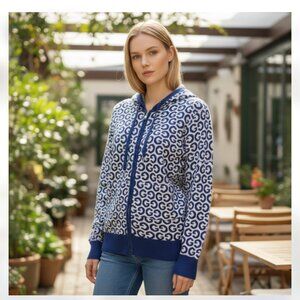 NWT GUESS AVERY FULL ZIP SWEATER HOODIE All Over Print